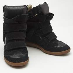 Pre Owned Isabel Marant Black Suede and Leather Bekett Wedge Sneakers Size 39