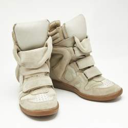 Pre Owned Isabel Marant Beige Suede and Leather Bekett Wedge Sneakers Size 39