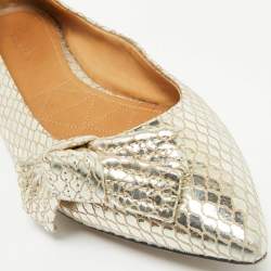 Isabel Marant Metallic Gold Foil Python Embossed Pointed Toe Ballet Flats Size 39