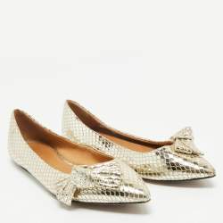Isabel Marant Metallic Gold Foil Python Embossed Pointed Toe Ballet Flats Size 39