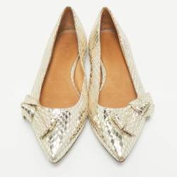 Isabel Marant Metallic Gold Foil Python Embossed Pointed Toe Ballet Flats Size 39