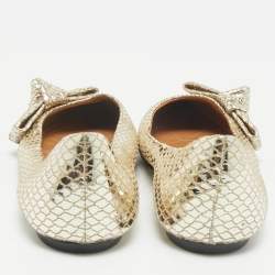Isabel Marant Metallic Gold Foil Python Embossed Pointed Toe Ballet Flats Size 39