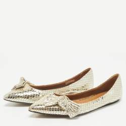 Isabel Marant Metallic Gold Foil Python Embossed Pointed Toe Ballet Flats Size 39