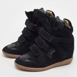 Pre Owned Isabel Marant Black Suede Bekett Wedge Sneakers Size 36