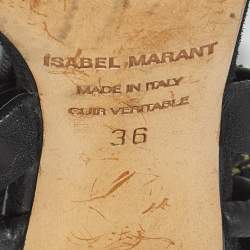 Pre Owned Isabel Marant Black Leather and Suede Fringe Detail Ankle Strap Sandals Size 36