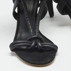 Pre Owned Isabel Marant Black Leather and Suede Fringe Detail Ankle Strap Sandals Size 36