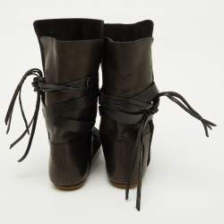 Pre Owned Isabel Marant Black Leather and Suede Mid Calf Length Boots Size 38