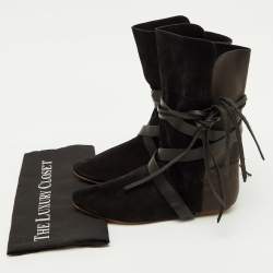 Pre Owned Isabel Marant Black Leather and Suede Mid Calf Length Boots Size 38