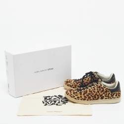 Pre Owned Isabel Marant Brown/Black Leopard Print Pony Hair And Leather Sneakers Size 37