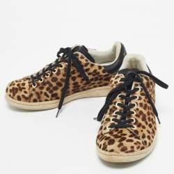 Pre Owned Isabel Marant Brown/Black Leopard Print Pony Hair And Leather Sneakers Size 37