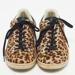 Pre Owned Isabel Marant Brown/Black Leopard Print Pony Hair And Leather Sneakers Size 37