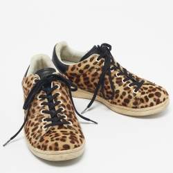 Pre Owned Isabel Marant Brown/Black Leopard Print Pony Hair And Leather Sneakers Size 37