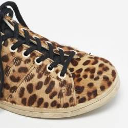 Pre Owned Isabel Marant Brown/Black Leopard Print Pony Hair And Leather Sneakers Size 37
