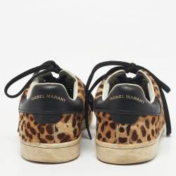 Pre Owned Isabel Marant Brown/Black Leopard Print Pony Hair And Leather Sneakers Size 37