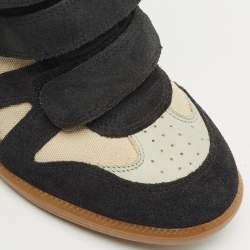 Pre Owned Isabel Marant Black Canvas and Suede Bekett Wedge Sneakers Size 38