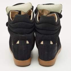 Pre Owned Isabel Marant Black Canvas and Suede Bekett Wedge Sneakers Size 38