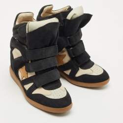 Pre Owned Isabel Marant Black Canvas and Suede Bekett Wedge Sneakers Size 38