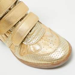 Pre Owned Isabel Marant Metallic Gold Leather Bekett Wedge Sneakers Size 40