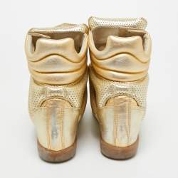 Pre Owned Isabel Marant Metallic Gold Leather Bekett Wedge Sneakers Size 40