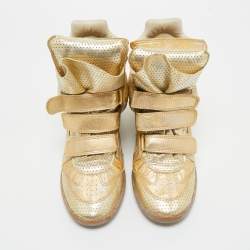 Pre Owned Isabel Marant Metallic Gold Leather Bekett Wedge Sneakers Size 40