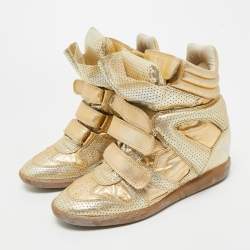 Pre Owned Isabel Marant Metallic Gold Leather Bekett Wedge Sneakers Size 40