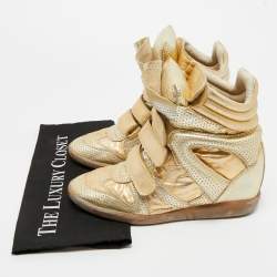 Pre Owned Isabel Marant Metallic Gold Leather Bekett Wedge Sneakers Size 40