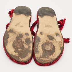 Pre Owned Isabel Marant Burgundy/Red Knit Fabric Erol Ankle Wrap Sandals Size 39