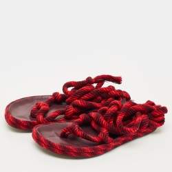 Pre Owned Isabel Marant Burgundy/Red Knit Fabric Erol Ankle Wrap Sandals Size 39