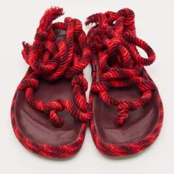 Pre Owned Isabel Marant Burgundy/Red Knit Fabric Erol Ankle Wrap Sandals Size 39