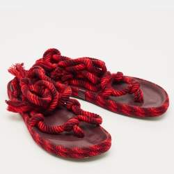 Pre Owned Isabel Marant Burgundy/Red Knit Fabric Erol Ankle Wrap Sandals Size 39
