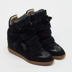 Pre Owned Isabel Marant Black Suede and Leather Bekett Wedge Sneakers Size 41