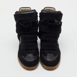 Pre Owned Isabel Marant Black Suede and Leather Bekett Wedge Sneakers Size 41