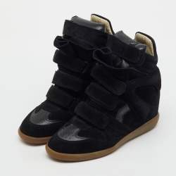 Pre Owned Isabel Marant Black Suede and Leather Bekett Wedge Sneakers Size 41