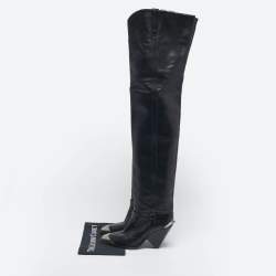 Pre Owned Isabel Marant Black Leather Thigh High Wedge Boots Size 38