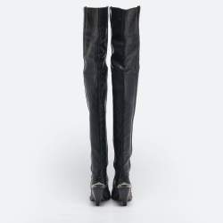 Pre Owned Isabel Marant Black Leather Thigh High Wedge Boots Size 38