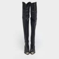 Pre Owned Isabel Marant Black Leather Thigh High Wedge Boots Size 38