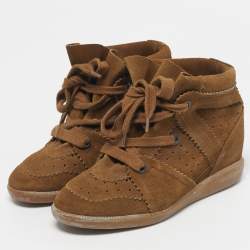 Pre Owned Isabel Marant Brown Suede Bobby Wedge Sneakers Size 37
