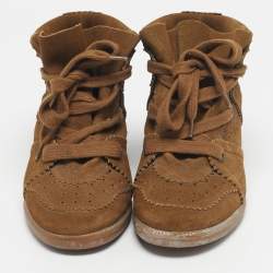 Pre Owned Isabel Marant Brown Suede Bobby Wedge Sneakers Size 37