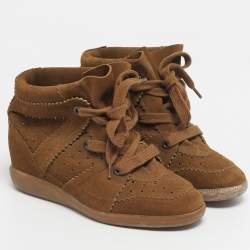 Pre Owned Isabel Marant Brown Suede Bobby Wedge Sneakers Size 37