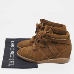 Pre Owned Isabel Marant Brown Suede Bobby Wedge Sneakers Size 37