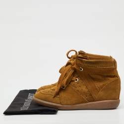 Pre Owned Isabel Marant Brown Perforated Suede Etoile Wedge Sneakers Size 38