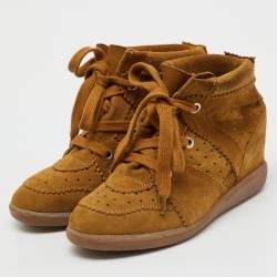 Pre Owned Isabel Marant Brown Perforated Suede Etoile Wedge Sneakers Size 38