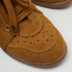Pre Owned Isabel Marant Brown Perforated Suede Etoile Wedge Sneakers Size 38