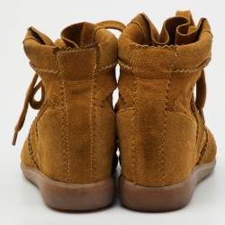 Pre Owned Isabel Marant Brown Perforated Suede Etoile Wedge Sneakers Size 38