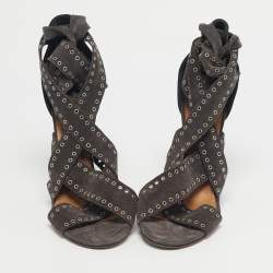 Pre Owned Isabel Marant Two Tone Suede Anaid Crisscross Ankle Wrap Sandals Size 40