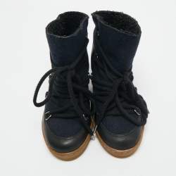 مملوكة مسبقًا حذاء بوت إيزابيل مارانت نويلي قماشي وأسود بطول الركبة مقاس 36