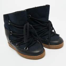 مملوكة مسبقًا حذاء بوت إيزابيل مارانت نويلي قماشي وأسود بطول الركبة مقاس 36