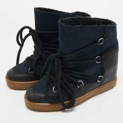 مملوكة مسبقًا حذاء بوت إيزابيل مارانت نويلي قماشي وأسود بطول الركبة مقاس 36