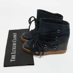 مملوكة مسبقًا حذاء بوت إيزابيل مارانت نويلي قماشي وأسود بطول الركبة مقاس 36