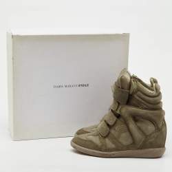 Pre Owned Isabel Marant Taupe Green/Brown Suede and Leather Bekett Wedge Sneakers Size 37